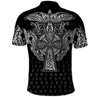 Viking Vegvisir Serpent Rune Cross Polo Shirt Nordic Knotwork Runic Engraving Style