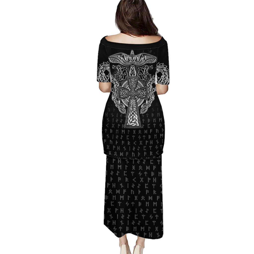Viking Vegvisir Serpent Rune Cross Puletasi Nordic Knotwork Runic Engraving Style