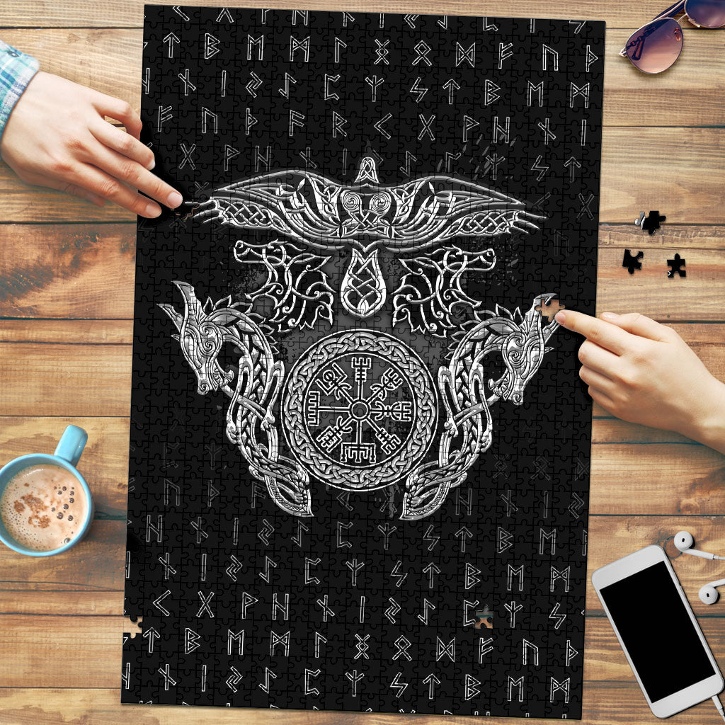 Viking Vegvisir Serpent Rune Cross Puzzle Nordic Knotwork Runic Engraving Style