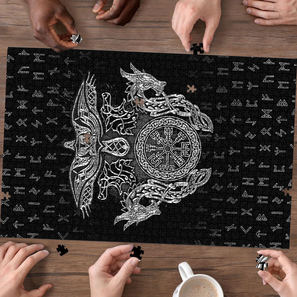 Viking Vegvisir Serpent Rune Cross Puzzle Nordic Knotwork Runic Engraving Style