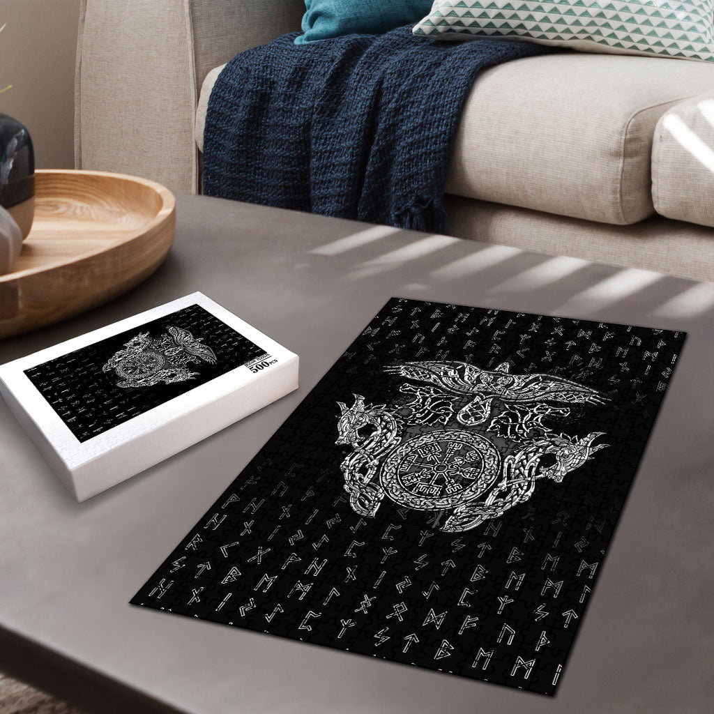 Viking Vegvisir Serpent Rune Cross Puzzle Nordic Knotwork Runic Engraving Style