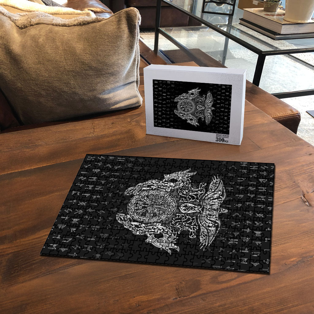 Viking Vegvisir Serpent Rune Cross Puzzle Nordic Knotwork Runic Engraving Style