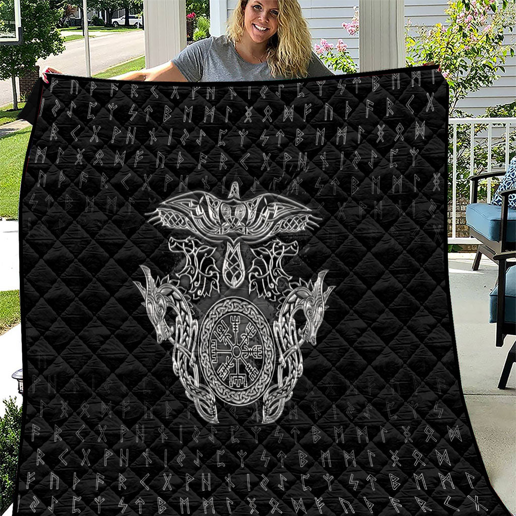 Viking Vegvisir Serpent Rune Cross Quilt Nordic Knotwork Runic Engraving Style