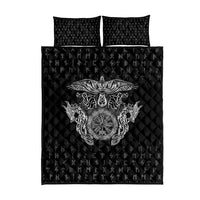 Viking Vegvisir Serpent Rune Cross Quilt Bed Set Nordic Knotwork Runic Engraving Style