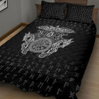Viking Vegvisir Serpent Rune Cross Quilt Bed Set Nordic Knotwork Runic Engraving Style