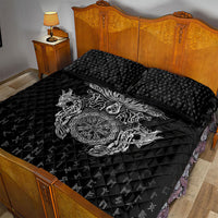 Viking Vegvisir Serpent Rune Cross Quilt Bed Set Nordic Knotwork Runic Engraving Style