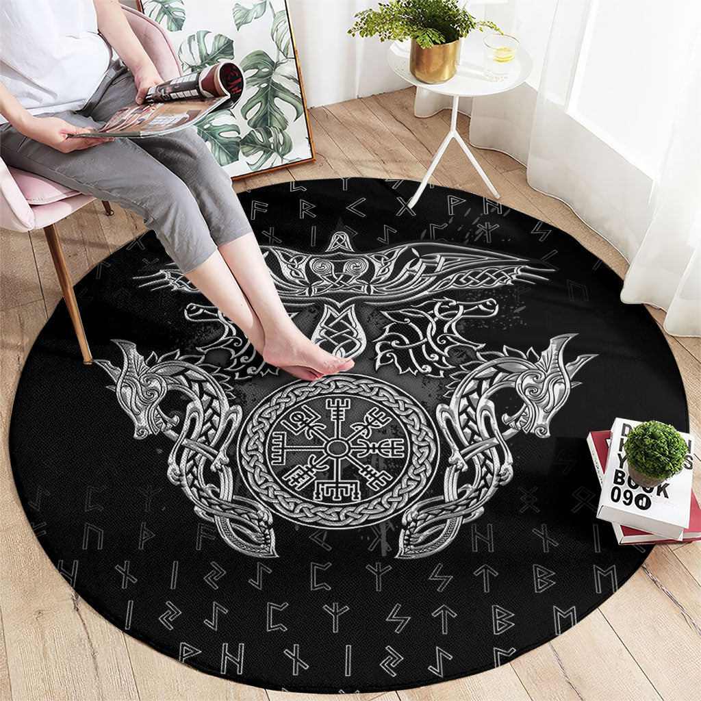 Viking Vegvisir Serpent Rune Cross Round Carpet Nordic Knotwork Runic Engraving Style