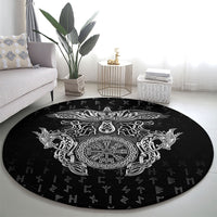 Viking Vegvisir Serpent Rune Cross Round Carpet Nordic Knotwork Runic Engraving Style