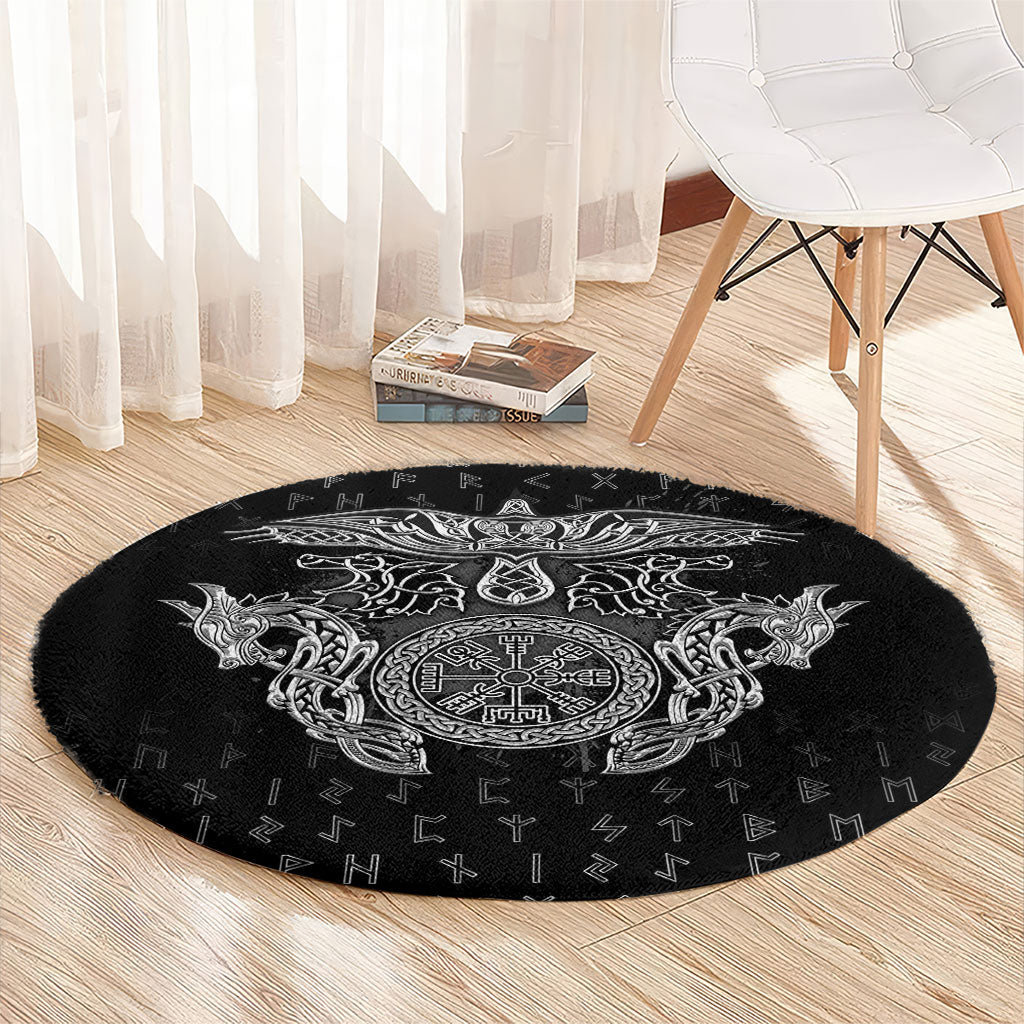 Viking Vegvisir Serpent Rune Cross Round Carpet Nordic Knotwork Runic Engraving Style