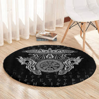 Viking Vegvisir Serpent Rune Cross Round Carpet Nordic Knotwork Runic Engraving Style