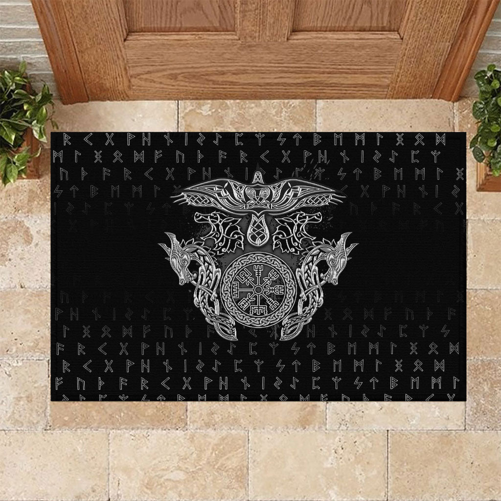 Viking Vegvisir Serpent Rune Cross Rubber Doormat Nordic Knotwork Runic Engraving Style