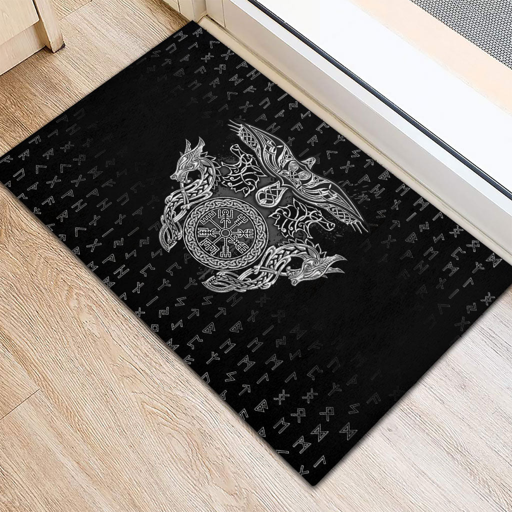 Viking Vegvisir Serpent Rune Cross Rubber Doormat Nordic Knotwork Runic Engraving Style