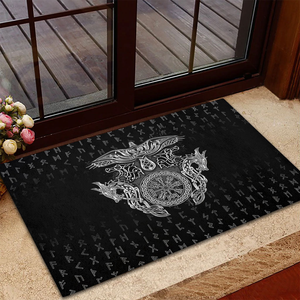 Viking Vegvisir Serpent Rune Cross Rubber Doormat Nordic Knotwork Runic Engraving Style