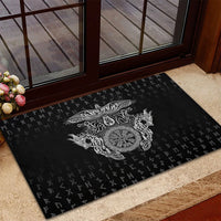 Viking Vegvisir Serpent Rune Cross Rubber Doormat Nordic Knotwork Runic Engraving Style