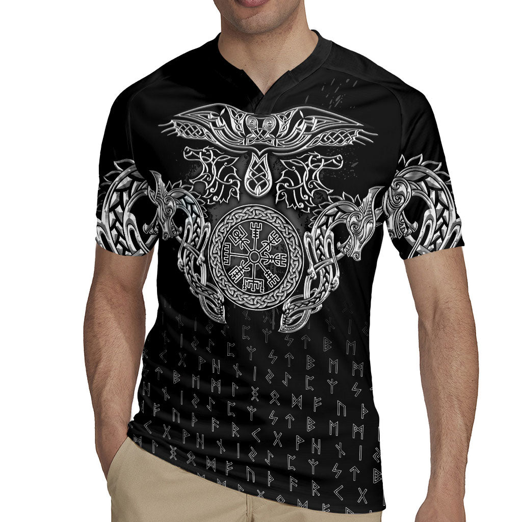 Viking Vegvisir Serpent Rune Cross Rugby Jersey Nordic Knotwork Runic Engraving Style