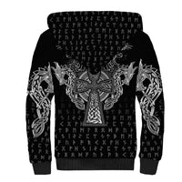 Viking Vegvisir Serpent Rune Cross Sherpa Hoodie Nordic Knotwork Runic Engraving Style