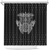Viking Vegvisir Serpent Rune Cross Shower Curtain Nordic Knotwork Runic Engraving Style