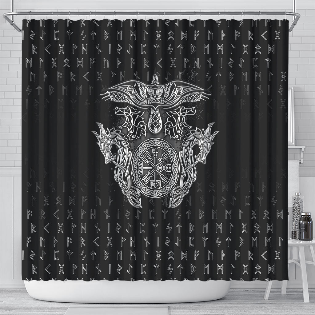 Viking Vegvisir Serpent Rune Cross Shower Curtain Nordic Knotwork Runic Engraving Style