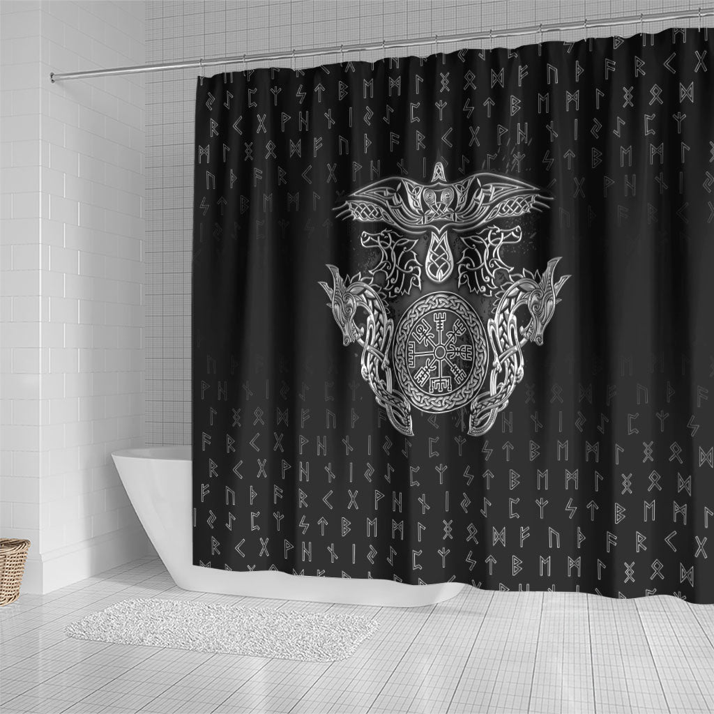 Viking Vegvisir Serpent Rune Cross Shower Curtain Nordic Knotwork Runic Engraving Style