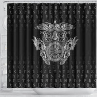 Viking Vegvisir Serpent Rune Cross Shower Curtain Nordic Knotwork Runic Engraving Style