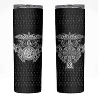 Viking Vegvisir Serpent Rune Cross Skinny Tumbler Nordic Knotwork Runic Engraving Style