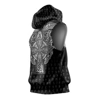 Viking Vegvisir Serpent Rune Cross Sleeveless Hoodie Nordic Knotwork Runic Engraving Style