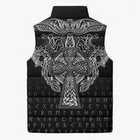 Viking Vegvisir Serpent Rune Cross Sleeveless Puffer Jacket Nordic Knotwork Runic Engraving Style