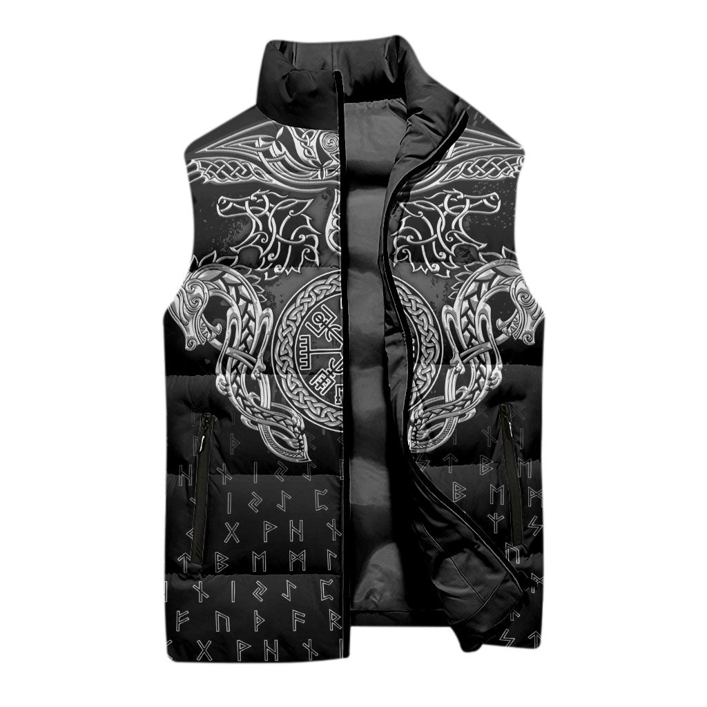 Viking Vegvisir Serpent Rune Cross Sleeveless Puffer Jacket Nordic Knotwork Runic Engraving Style