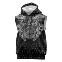 Viking Vegvisir Serpent Rune Cross Sleeveless Zip Hoodie Nordic Knotwork Runic Engraving Style