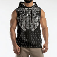 Viking Vegvisir Serpent Rune Cross Sleeveless Zip Hoodie Nordic Knotwork Runic Engraving Style