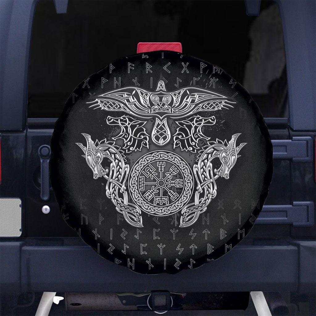 Viking Vegvisir Serpent Rune Cross Spare Tire Cover Nordic Knotwork Runic Engraving Style