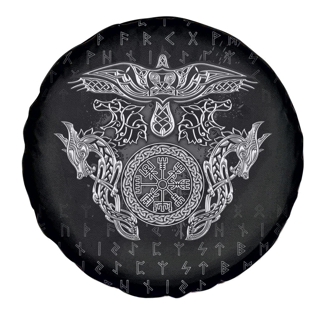 Viking Vegvisir Serpent Rune Cross Spare Tire Cover Nordic Knotwork Runic Engraving Style