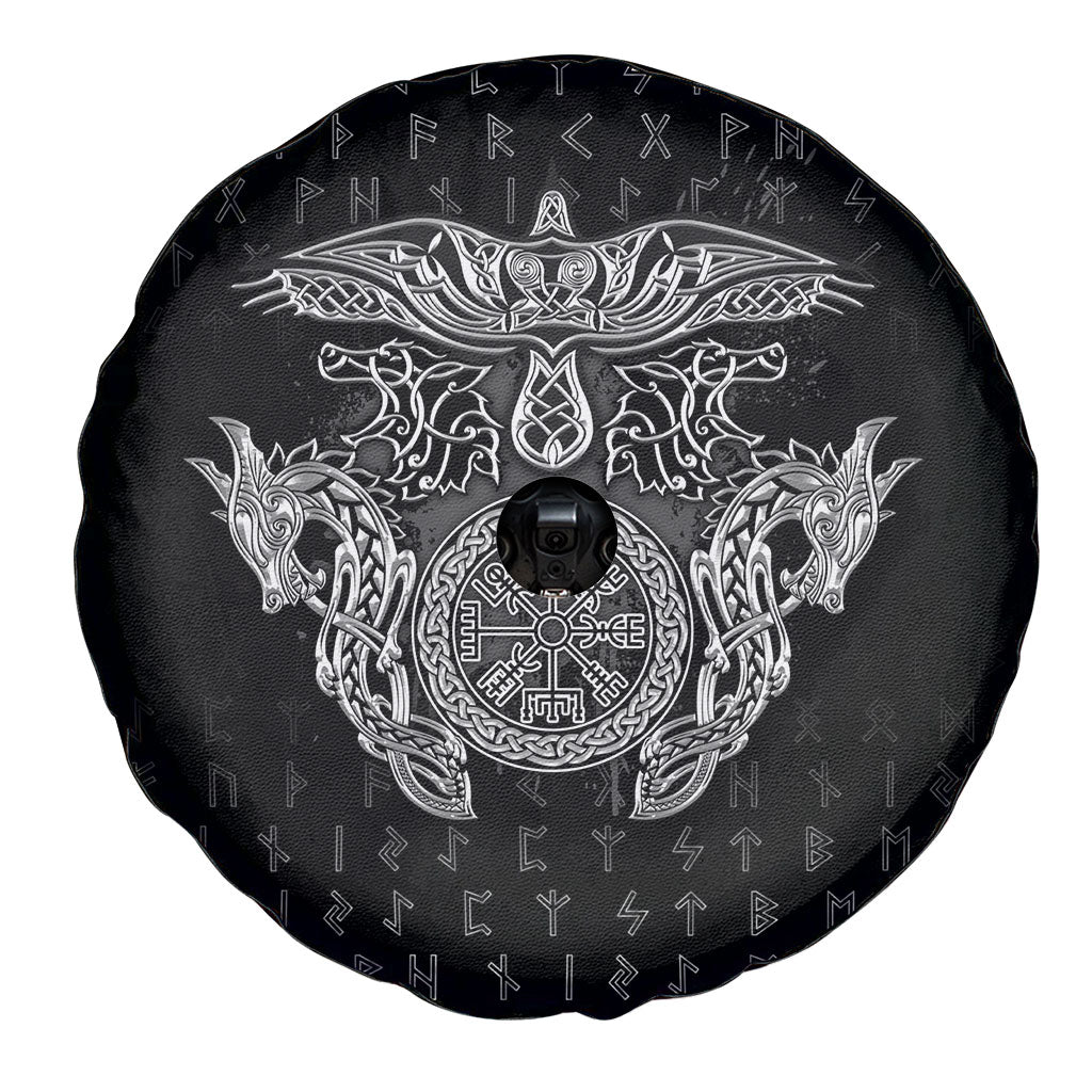 Viking Vegvisir Serpent Rune Cross Spare Tire Cover Nordic Knotwork Runic Engraving Style
