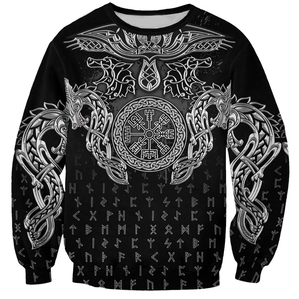 Viking Vegvisir Serpent Rune Cross Sweatshirt Nordic Knotwork Runic Engraving Style