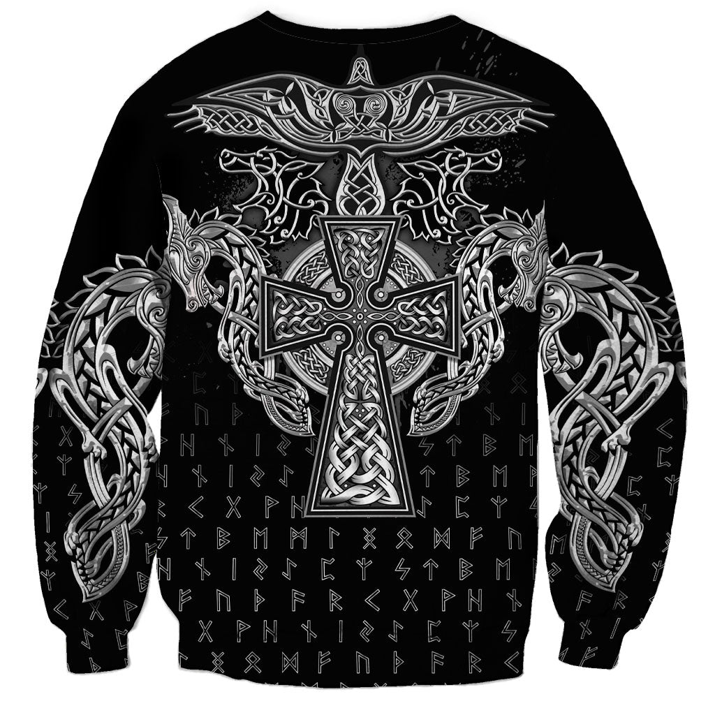 Viking Vegvisir Serpent Rune Cross Sweatshirt Nordic Knotwork Runic Engraving Style