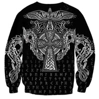 Viking Vegvisir Serpent Rune Cross Sweatshirt Nordic Knotwork Runic Engraving Style