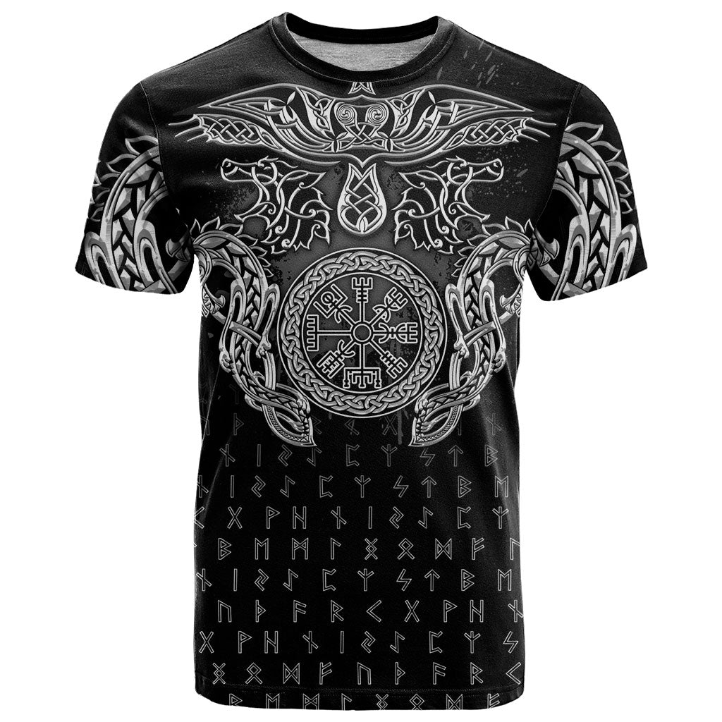 Viking Vegvisir Serpent Rune Cross T Shirt Nordic Knotwork Runic Engraving Style