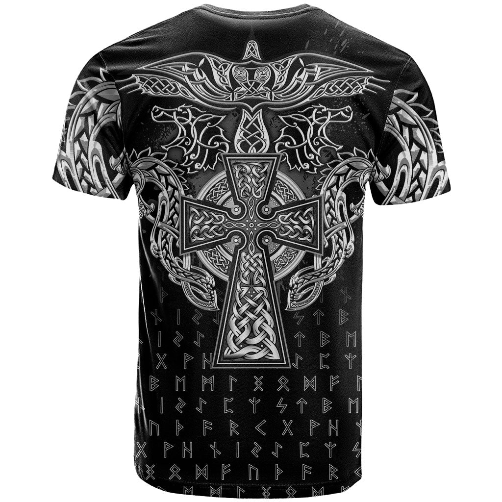 Viking Vegvisir Serpent Rune Cross T Shirt Nordic Knotwork Runic Engraving Style