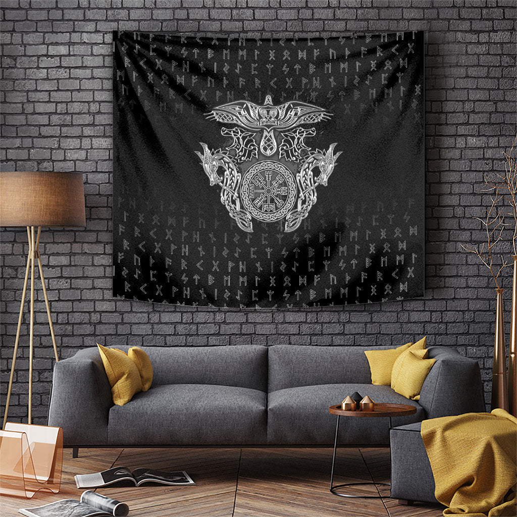 Viking Vegvisir Serpent Rune Cross Tapestry Nordic Knotwork Runic Engraving Style
