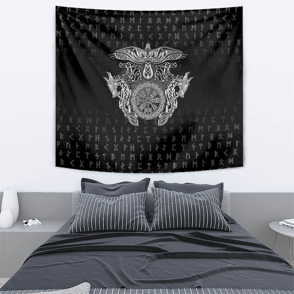 Viking Vegvisir Serpent Rune Cross Tapestry Nordic Knotwork Runic Engraving Style