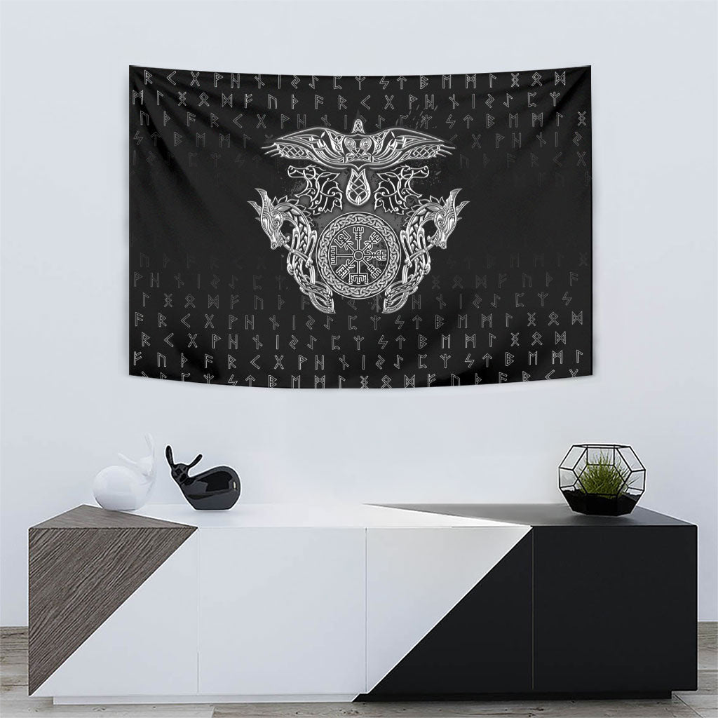 Viking Vegvisir Serpent Rune Cross Tapestry Nordic Knotwork Runic Engraving Style