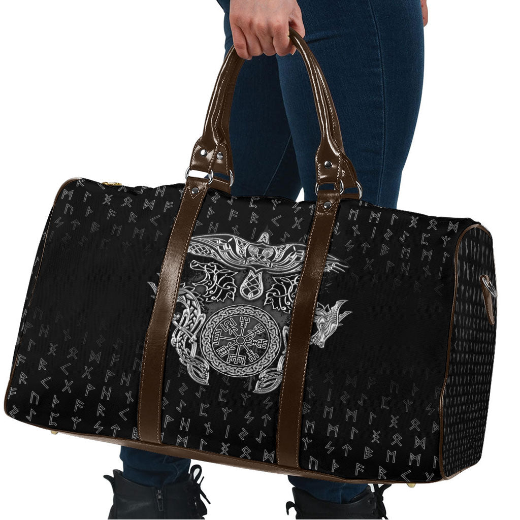 Viking Vegvisir Serpent Rune Cross Travel Bag Nordic Knotwork Runic Engraving Style