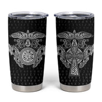 Viking Vegvisir Serpent Rune Cross Tumbler Cup Nordic Knotwork Runic Engraving Style