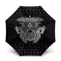 Viking Vegvisir Serpent Rune Cross Umbrella Nordic Knotwork Runic Engraving Style