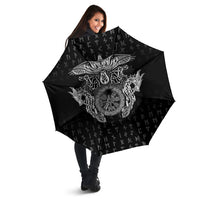 Viking Vegvisir Serpent Rune Cross Umbrella Nordic Knotwork Runic Engraving Style