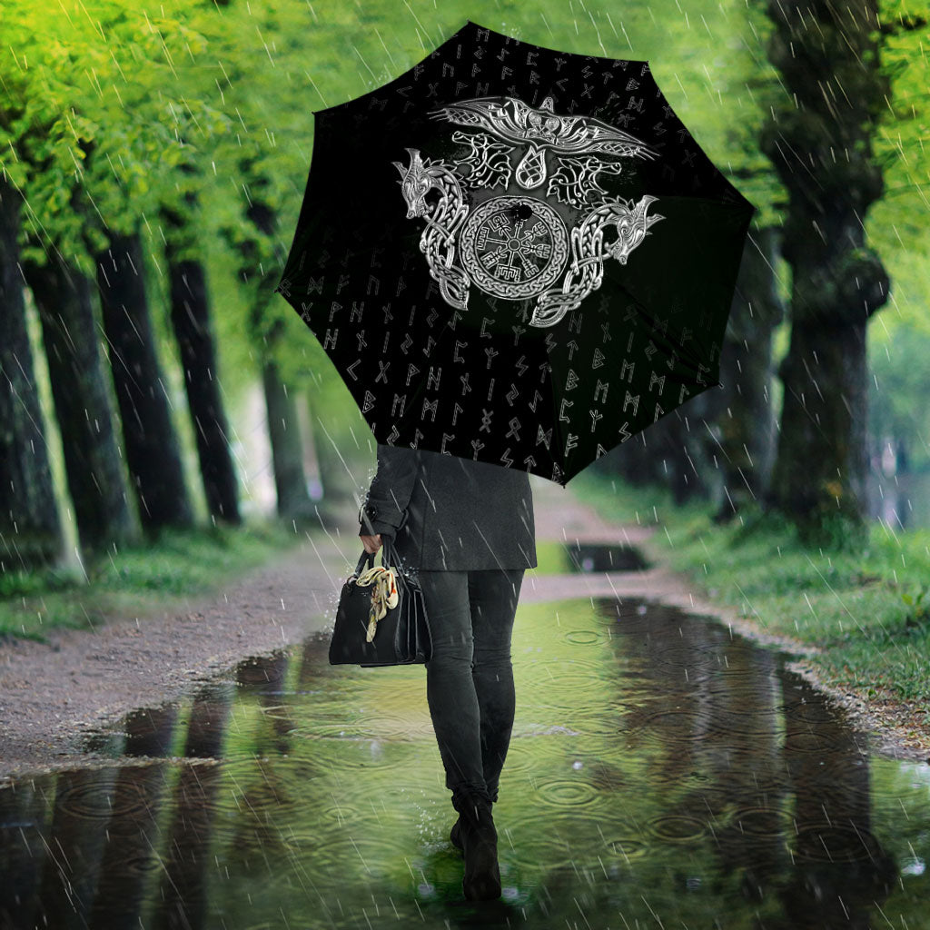 Viking Vegvisir Serpent Rune Cross Umbrella Nordic Knotwork Runic Engraving Style