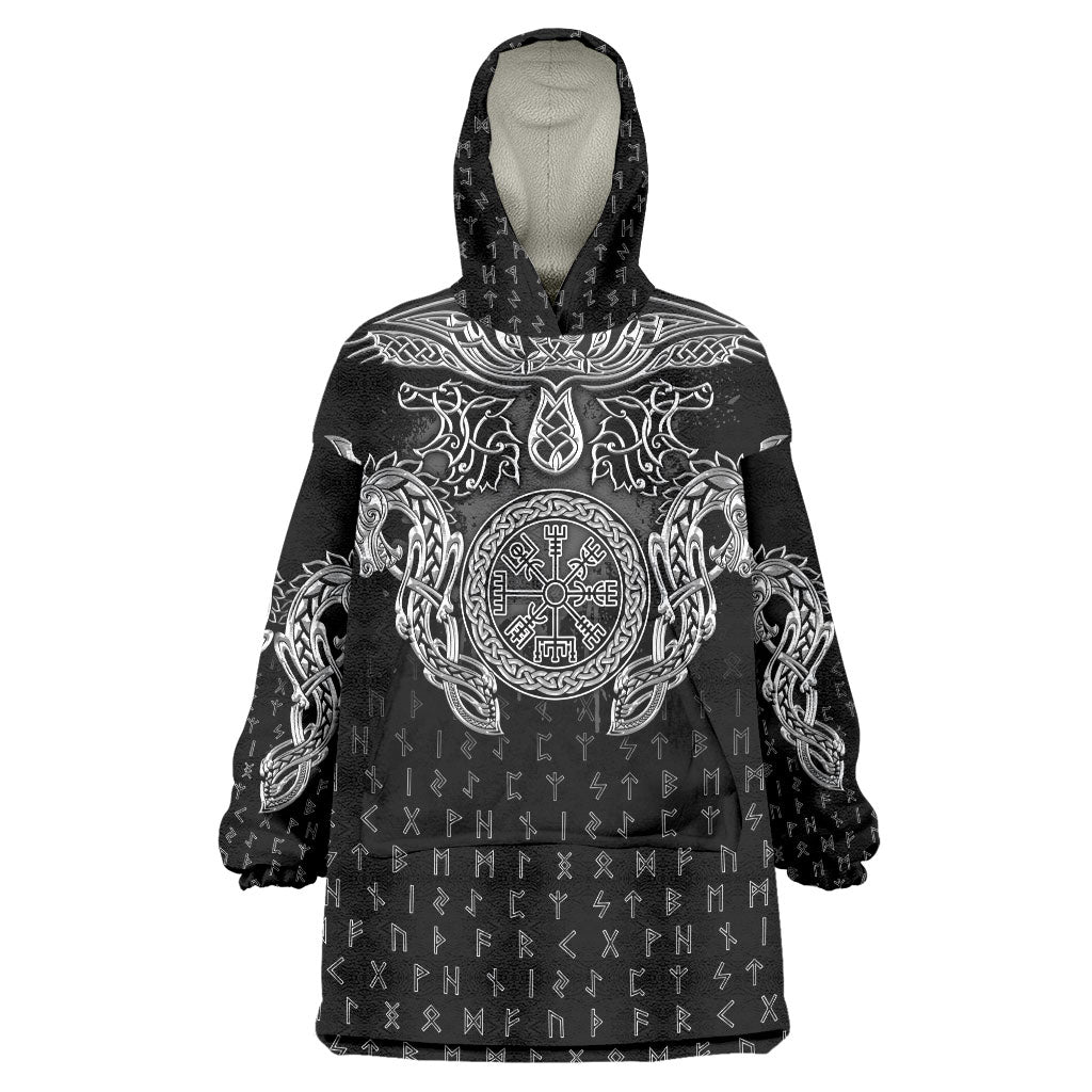 Viking Vegvisir Serpent Rune Cross Wearable Blanket Hoodie Nordic Knotwork Runic Engraving Style
