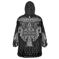 Viking Vegvisir Serpent Rune Cross Wearable Blanket Hoodie Nordic Knotwork Runic Engraving Style
