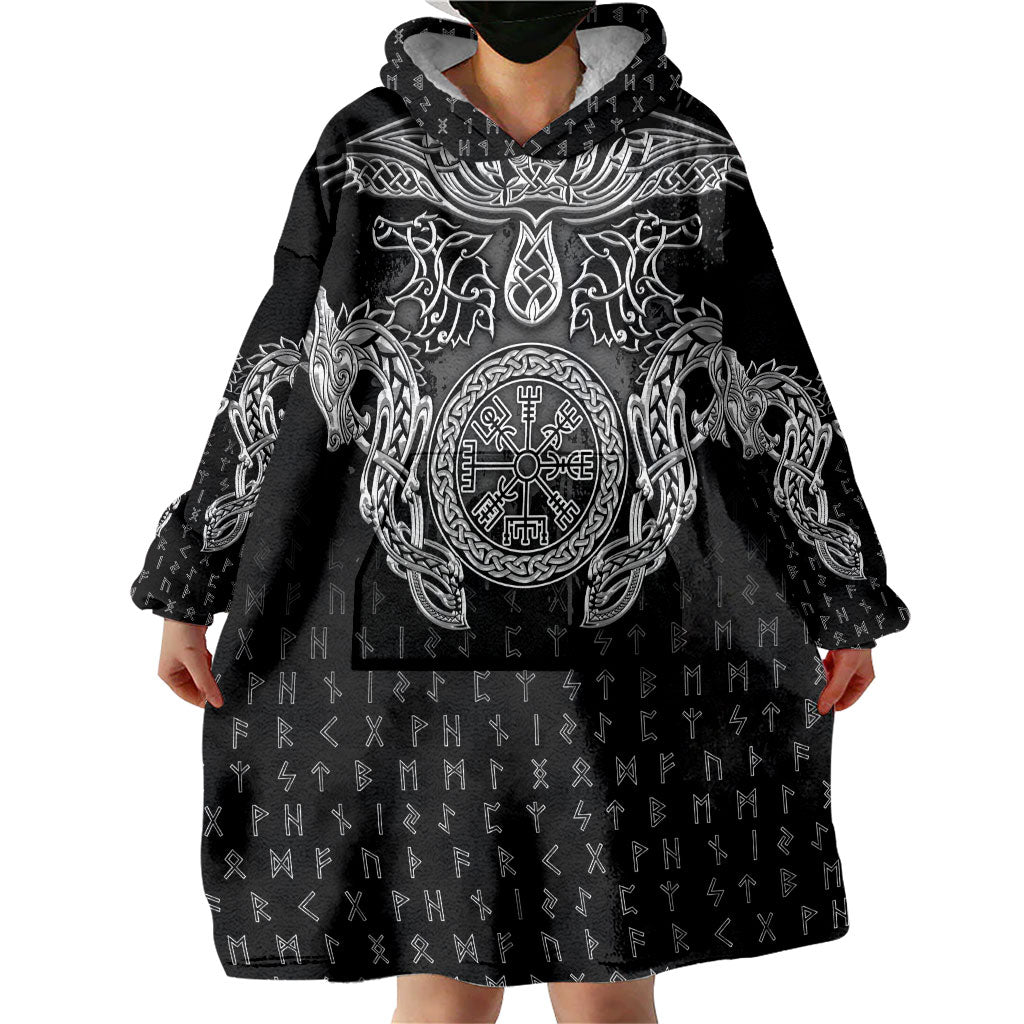 Viking Vegvisir Serpent Rune Cross Wearable Blanket Hoodie Nordic Knotwork Runic Engraving Style