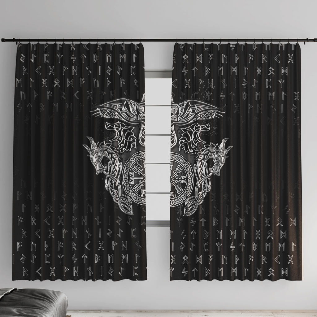 Viking Vegvisir Serpent Rune Cross Window Curtain Nordic Knotwork Runic Engraving Style